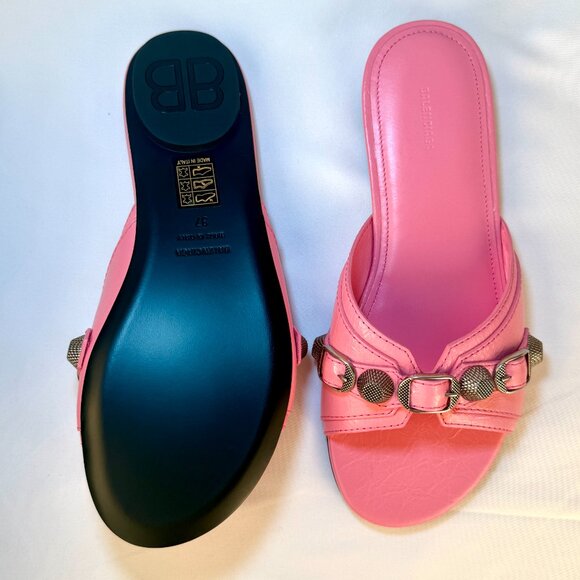 NWT Balenciaga Cagole flat sandal mule size 37 - 7US pink lambskin - Picture 5 of 6